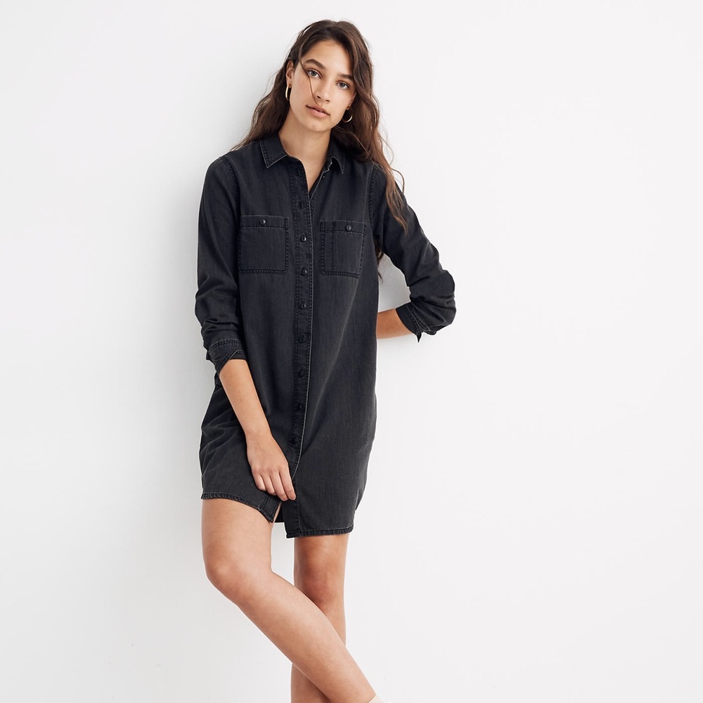 Cute Madewell Black Denim Shirt Dress